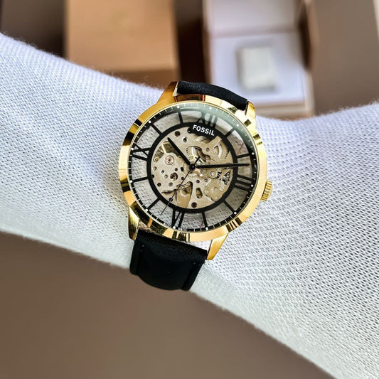 Fossil ME3098 Townsman – Automatic Skeleton Watch for Men 🖤  New Black & Gold Edition – A Bold Statement in Timekeeping