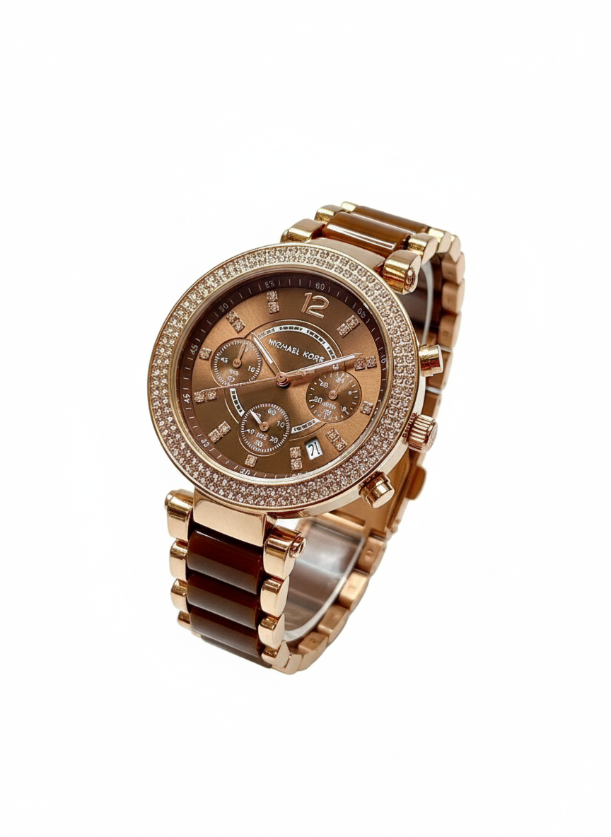 Michael Kors Luxury Brown & Gold Watch for Her – Model MK5896 7A Premium Collection | Stylish Ceramic & Metal Combo