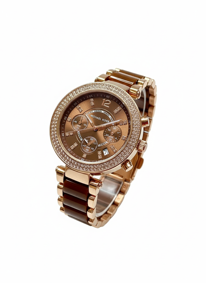 Michael Kors Luxury Brown & Gold Watch for Her – Model MK5896 7A Premium Collection | Stylish Ceramic & Metal Combo