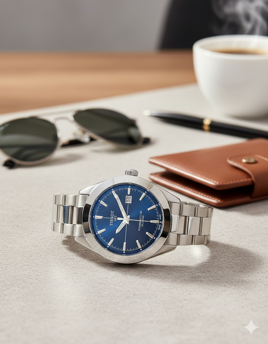 Tissot Gentleman Powermatic 80 Silicium – Blue Dial (7AA Premium) ✅ T-Classic Series | Luxury Steel Design | 40mm Dial