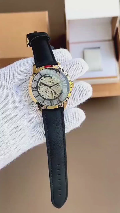 Fossil ME3098 Townsman Automatic Watch – Black & Gold Edition 🖤 7AAA Premium Collection | High-End Skeleton Dial | Automatic Movement